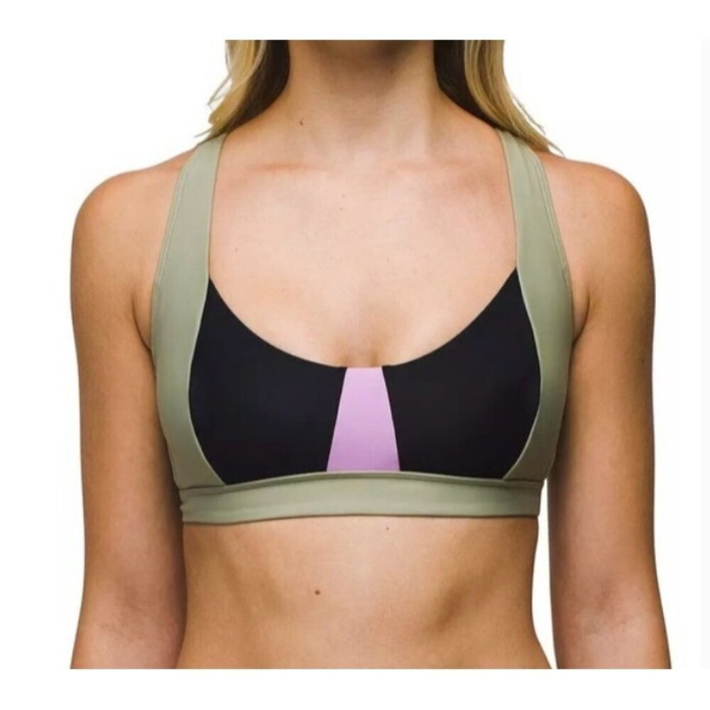 Prana Women's L Tulum Sporty Swim Top Black Color Block Multi‎ NWT 9721